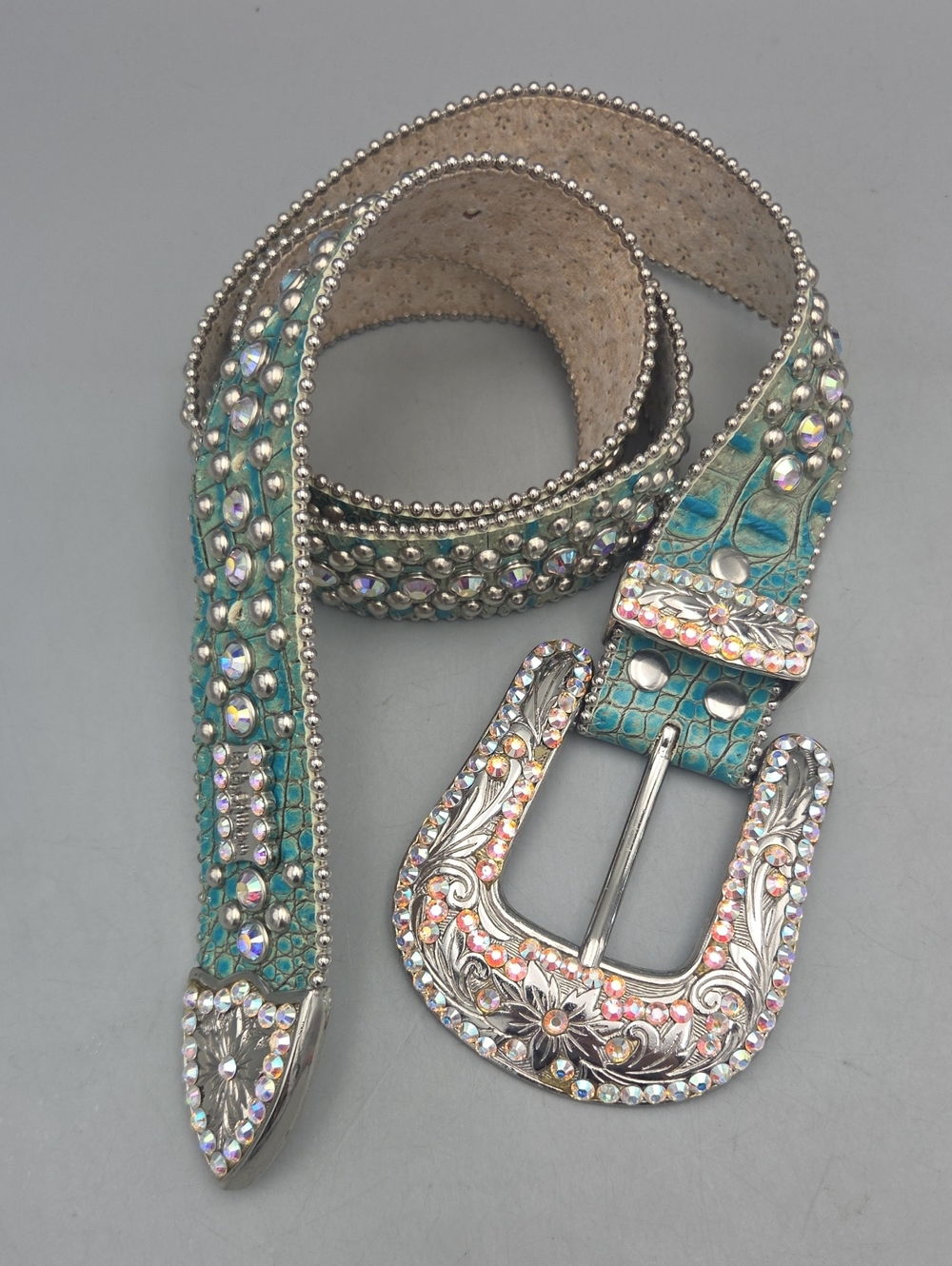 BB Simon Swarovski Belt Aqua Green Light Teal Women Medium